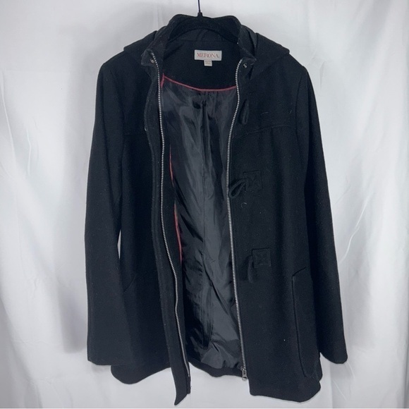 Merona Coat Wool Blend Toggle Zipper Long Sleeve Lined Winter Duffle Coat Hood - Picture 2 of 8